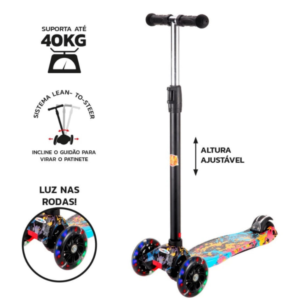 Patinete infantil das princesas 3 Rodas com Luz Led e Freio Ajustável até 40kg Menino/ Menina