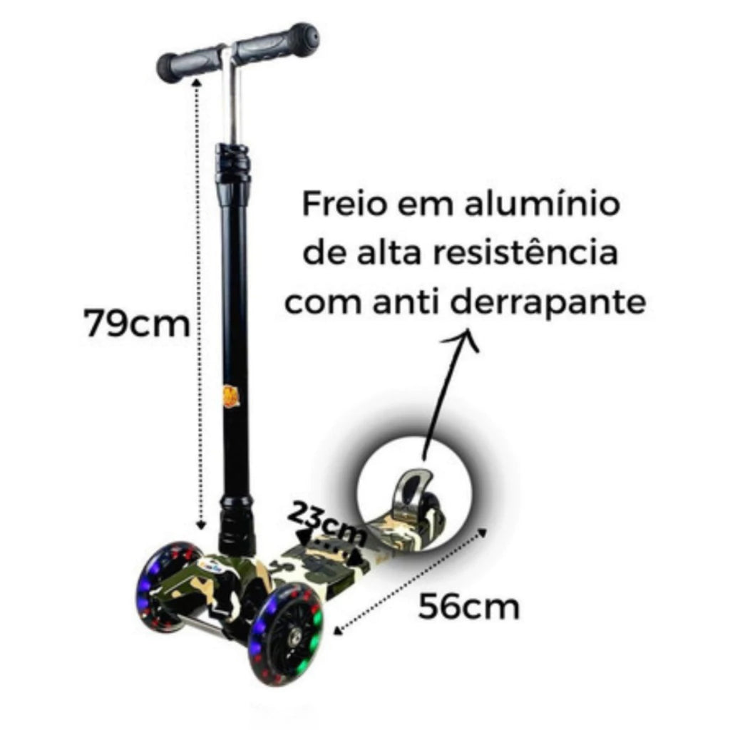 Patinete infantil das princesas 3 Rodas com Luz Led e Freio Ajustável até 40kg Menino/ Menina